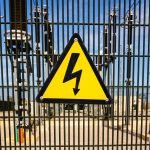 Sign of danger by electrocution in front of an installation of e